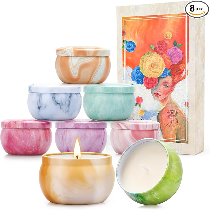 Aromatherapy Candle Gift Set for Women, 8 Pack Fruity Floral Soy Wax Candles, Artist-Designed Gift Box