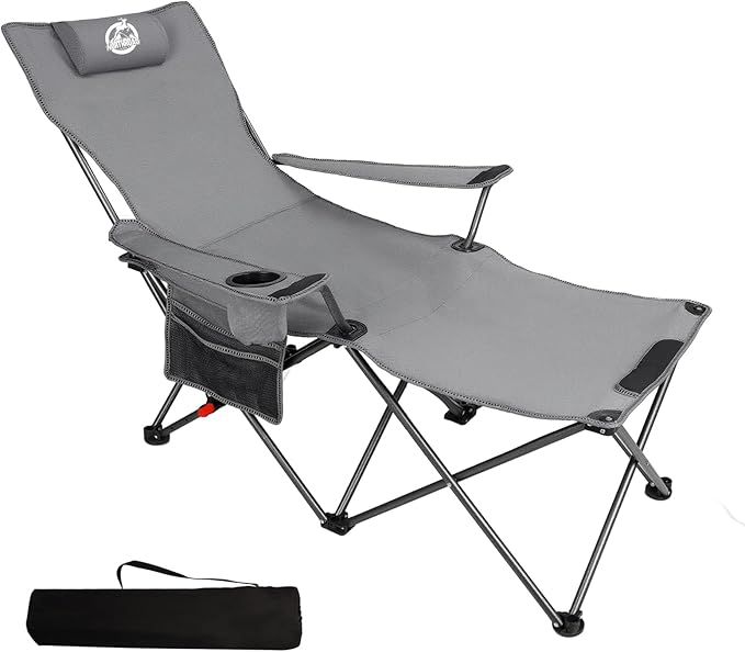 Northroad Foldable Camping Chair w/Foot Rest, Outdoor 6 Legged Beach Chair w/Footrest, Adjustable 90°- 135° Reclining Loun...