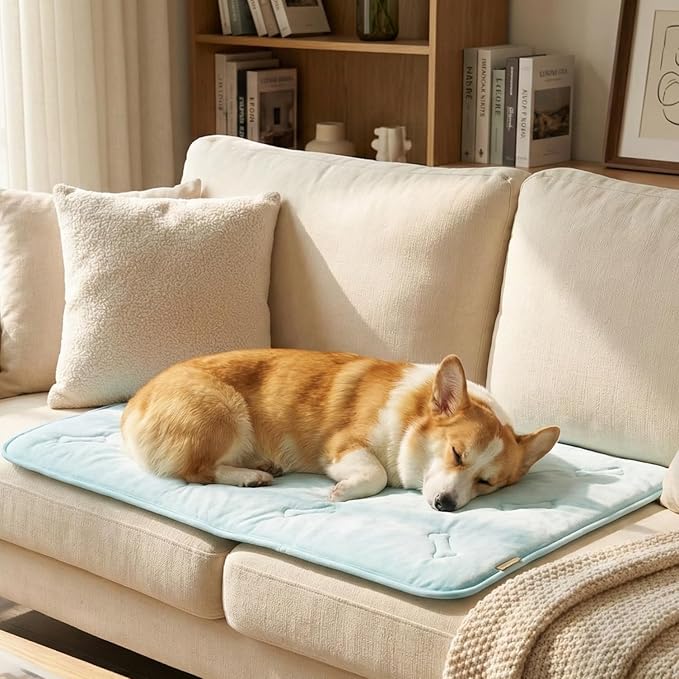 DORMORA Self Cooling Mat for Dogs & Cats, 35x23 Soft Breathable Cold Crate Pad for Pet, Portable Washable Kennel Bed for O...