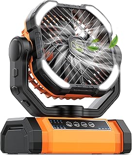 Camping Fan Rechargeable, 270°Rotation Battery Powered Fans, Rechargeable Fan Portable with LED Light, 4-Speed Cordless Ba...