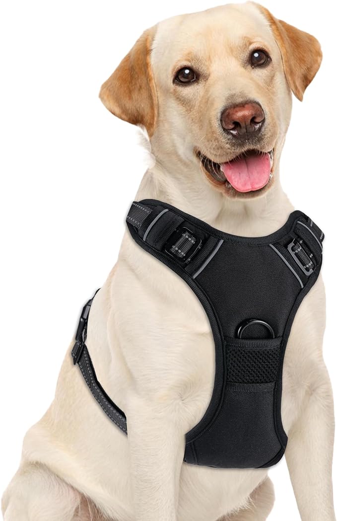 Yintrest No Pull Dog Harness, Adjustable Reflective Front Clip Pet Vest with Easy Control Handle for Medium Large Dogs (Bl...