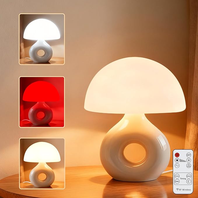 LemSen Mushroom Lamp, 670nm Red Light & 10000 Lux Therapy Lamp with Remote & Memory, 4 Color & 5 Brightness/3 Timers,Bedsi...