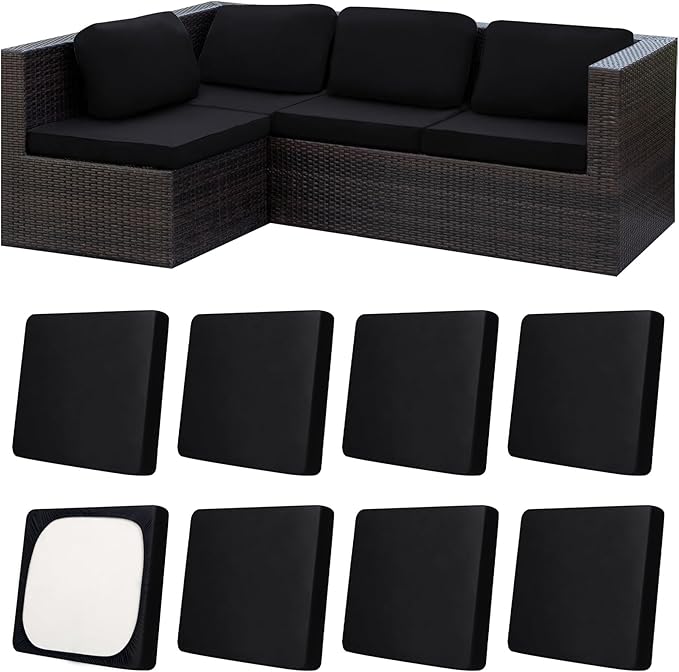 MRGSDL 8Pcs Patio Cushion Covers,Outdoor Cushions Covers,Stretch Cushion Covers Replacement, Washable and Reusable Furnitu...