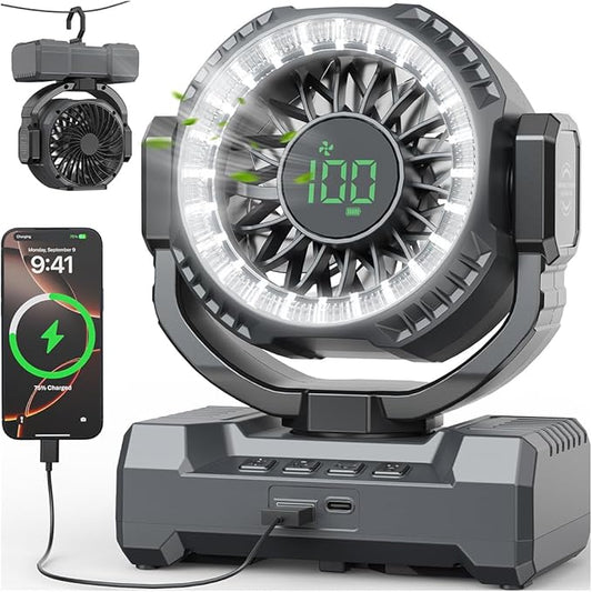 24000mAh Camping Fan, Portable Rechargeable Fan, Battery Powered Fan with LED Lantern & 120° Oscillation, Battery Operated...