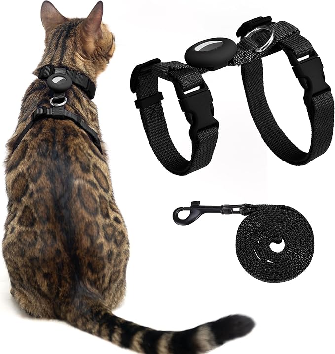 VKPETFR Cat Harness and Leash Set with Airtag Holder for Walking & Travelling, Escape Proof Cat Harness for Small Medium L...