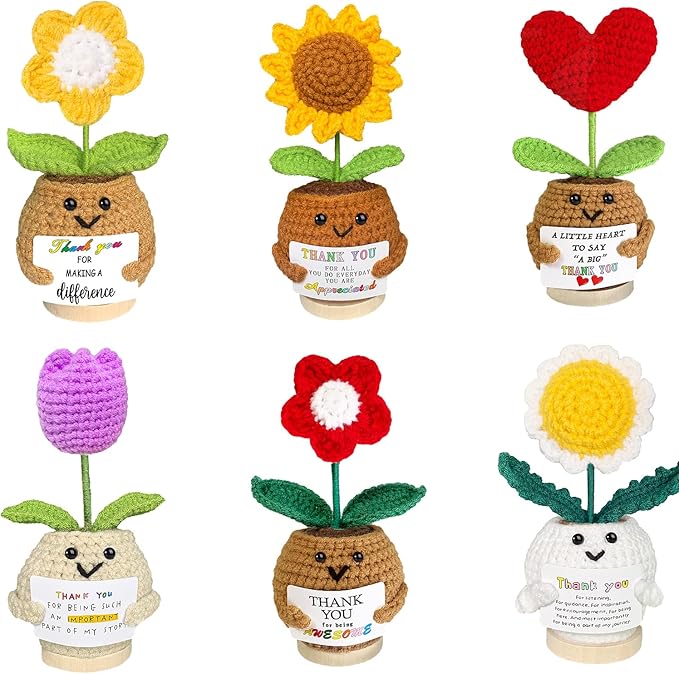 AicooFest Teacher Appreciation Gifts 6PCS Thank You Gifts for Mom Women, Positive Crochet Flowers Emotional Support Croche...