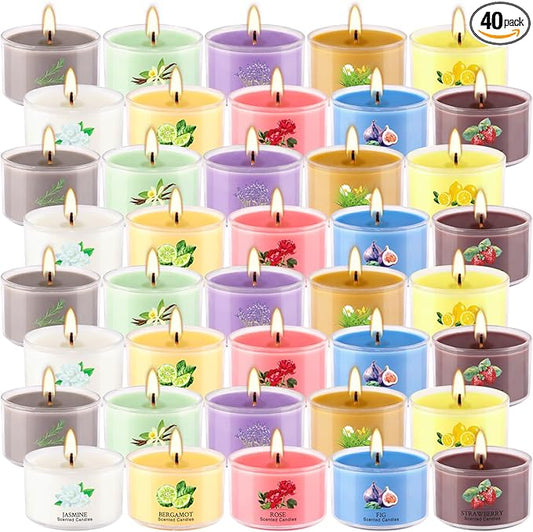 40 Scented Candle Set, 10 Fragrances, 35g Natural Soy Wax Candles with Smokeless Cotton Wicks, Ideal for Home Decor, Yoga,...