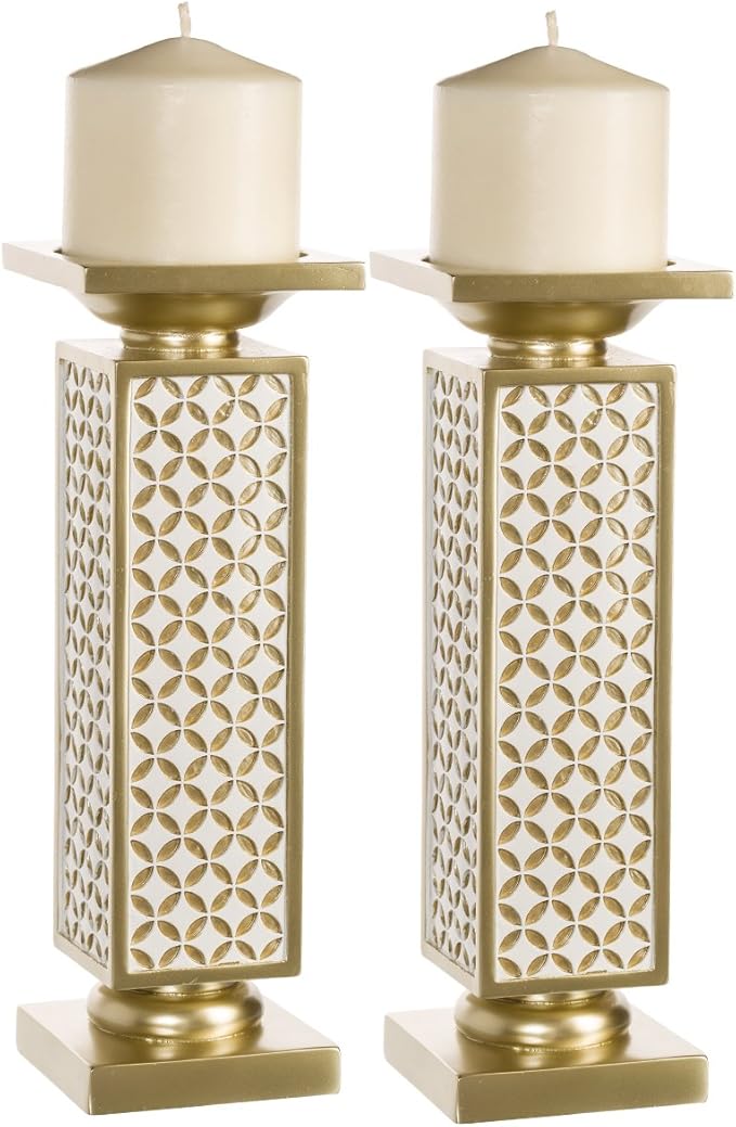 Creative Scents Schonwerk Diamond Lattice Pillar Candle Holders, Set of 2 Centerpiece Table Decorations Home Decor for Din...