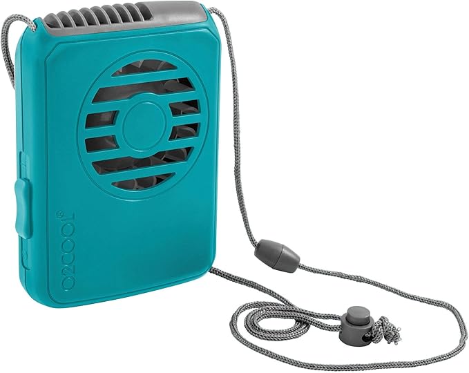 O2COOL Battery Powered Deluxe Necklace Fan For Personal Cooling With Adjustable Lanyard (Teal)