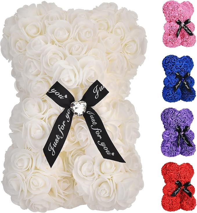 EALEBE Artificial Rose Flower Bear,Perfect Romantic Gift for Her, Valentine's Mother's Day, Christmas, Birthday,Thanksgivi...