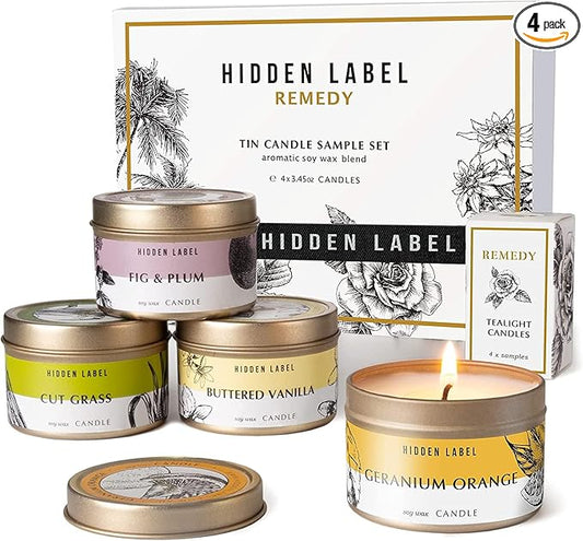 Hidden Label Fall Candles Set, 4 Pack Candle for Home Scented Aromatherapy Candle Gift Set for Women | Stress Relief | Med...