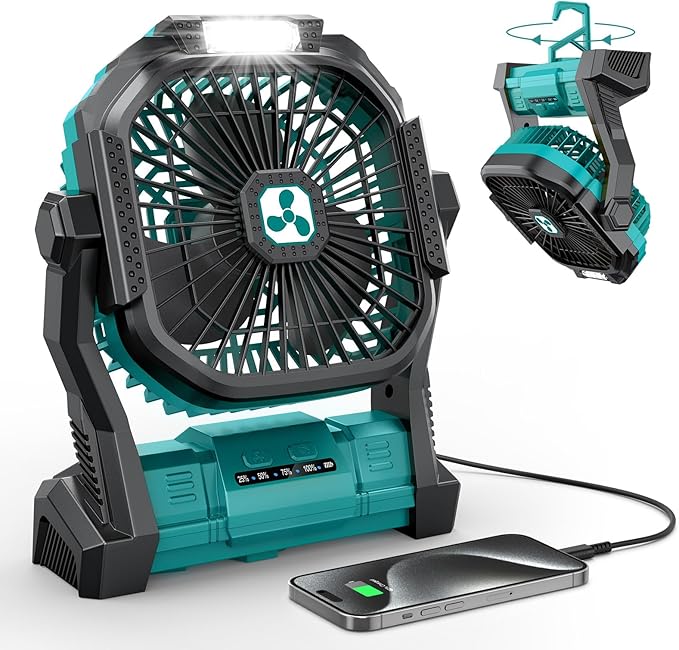 ONLYNEW Portable Fan Rechargeable, 20000mAh Cordless Battery Powered Fan with LED Lantern, USB C Battery Operated for Trav...