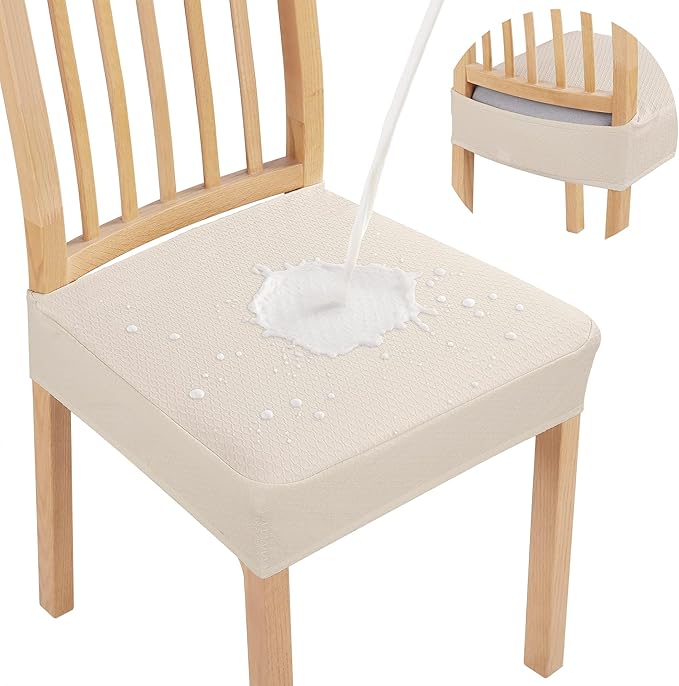 Smiry Waterproof Seat Covers for Dining Room Chairs Set of 4, Stretch Jacquard Removable Washable Chair Seat Slipcovers Pr...
