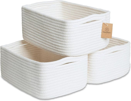 NaturalCozy 11.8"x8"x4.5” Storage Baskets for Shelves 3 Pack | Cotton Rope Woven Small Baskets for Organizing | Small Stor...