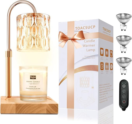 Candle Warmer Lamp with 3 Bulbs, Adjustable Height Dimmable Candle Warmer with Timer, Candle Lamp with Charming Gift Box R...
