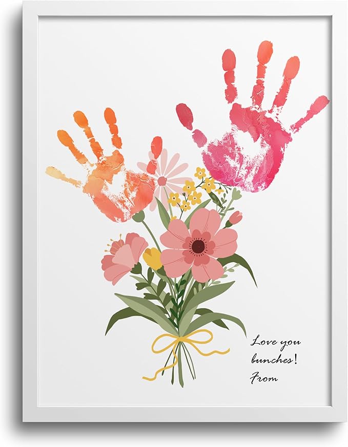 TwoDays Flower Bouquet Handprint Art Craft DIY Kit, Unique Gifts for Mom from Daughter or Son for Mother's Day Birthday Ch...