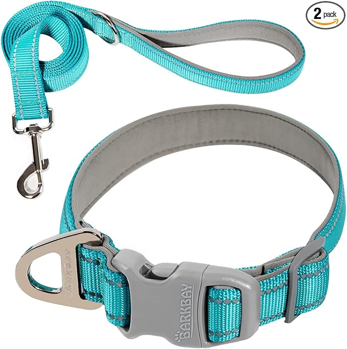 Dog Collar for Medium Small Large Dogs Reflective with Leash,Collar and Leash for Dogs,Soft Neoprene Padded 2 Pack(Ocean B...