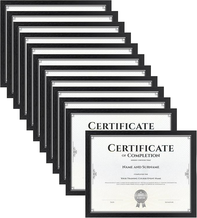 HORLIMER 8.5 x 11 Picture Frame Set of 12, Black Photo Frames 8.5 by 11 for Certificate Diploma Document, Wall Hanging or ...
