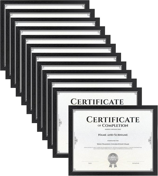 HORLIMER 8.5 x 11 Picture Frame Set of 12, Black Photo Frames 8.5 by 11 for Certificate Diploma Document, Wall Hanging or ...