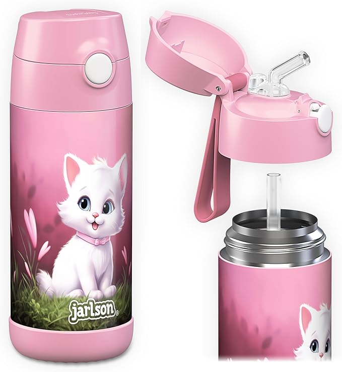 Jarlson® Kids Water Bottle CHARLI [12OZ] - Stainless Steel Thermo Bottle with Straw - Insulated, Spill Proof Waterbottle f...