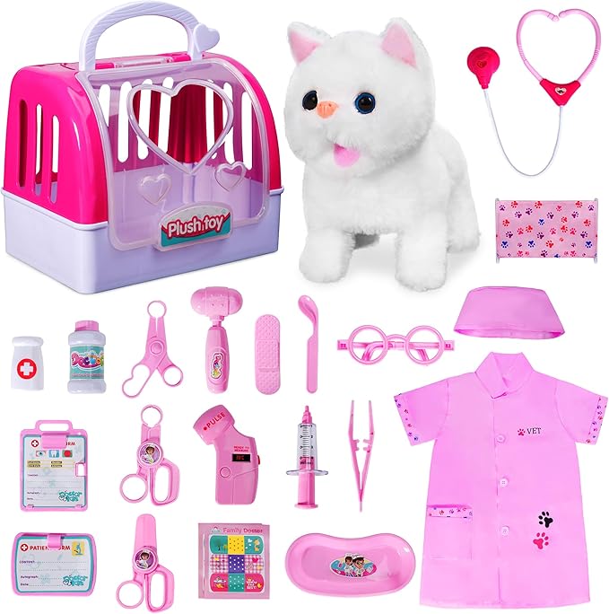 Doctor Kit for Girls -Vet Play Sets for Kids, Pretend Play Doctor Set with Pet Cage and Kitten Toy, Doctor Play Gift for K...