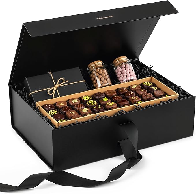 VGOODALL Black Gift Box,10.5 x 7.5 x 3.1 inches Gift boxes for Presents with Lids, Magnetic Closure Collapsible Groomsman ...