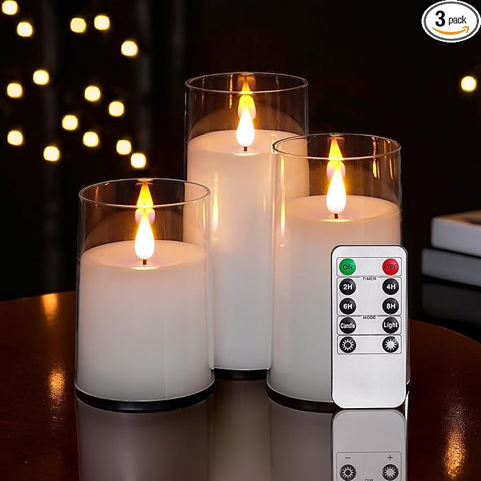 NICEME Flickering Flameless Candles with Remote Control Timer Unbreakable Acrylic Battery Operated LED Candles with Flicke...