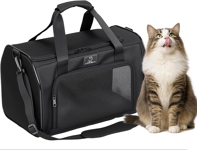 Airline Approved Pet Carrier for Small Dogs & Cats Up to 15lbs, Soft-Sided, Foldable, Ventilated, TSA Travel Bag with Flee...