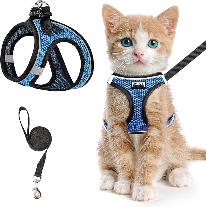 SALFSE Cat Harness and Leash for Walking Escape Proof, Adjustable Kitten Vest Harness Reflective Soft Mesh Puppy Harness f...