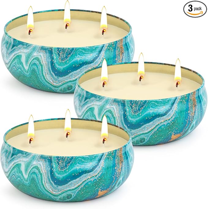 Ofun Citronella Candles Outdoor Decorative 36oz, 3 Wick Soy Wax Lemongrass Candle Set, Scented Candle Jar Candle Bulk Up t...
