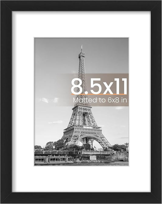 upsimples 8.5 By 11 Picture Frame, Display Pictures 6x8 with Mat or 8.5 x 11 Without, Wall Hanging Photo Frames, Black, 1 ...