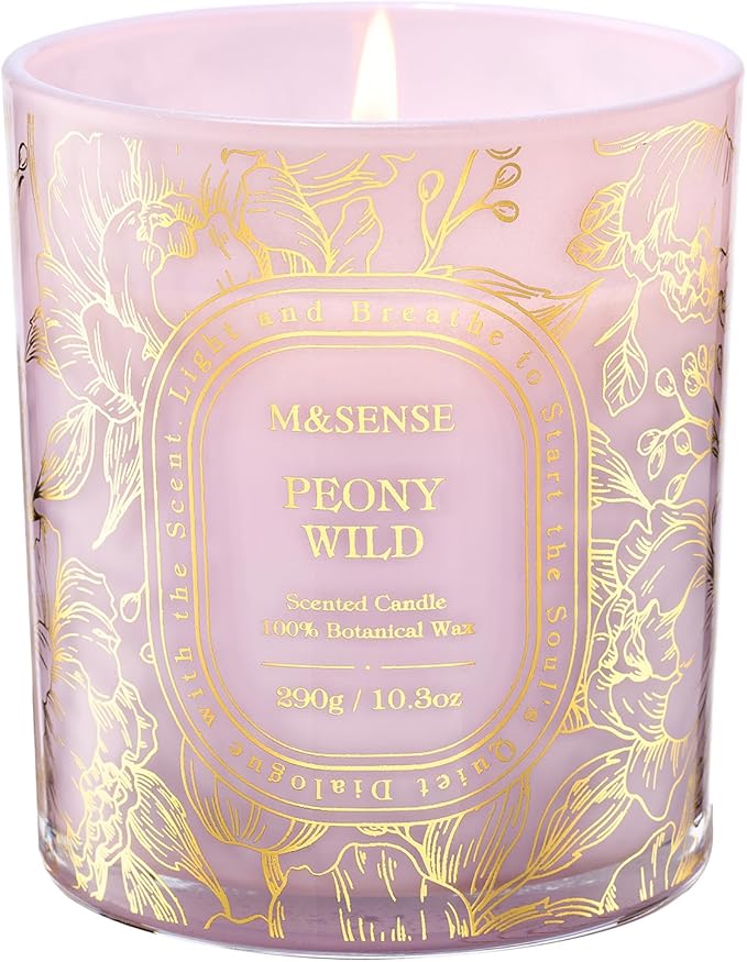 M&SENSE Wild Peony Scented Candle, Soy Wax Clean, Non-Toxic Burn, 55 Hours Long Burning 10.3oz, Elegant Romantic Floral Ar...