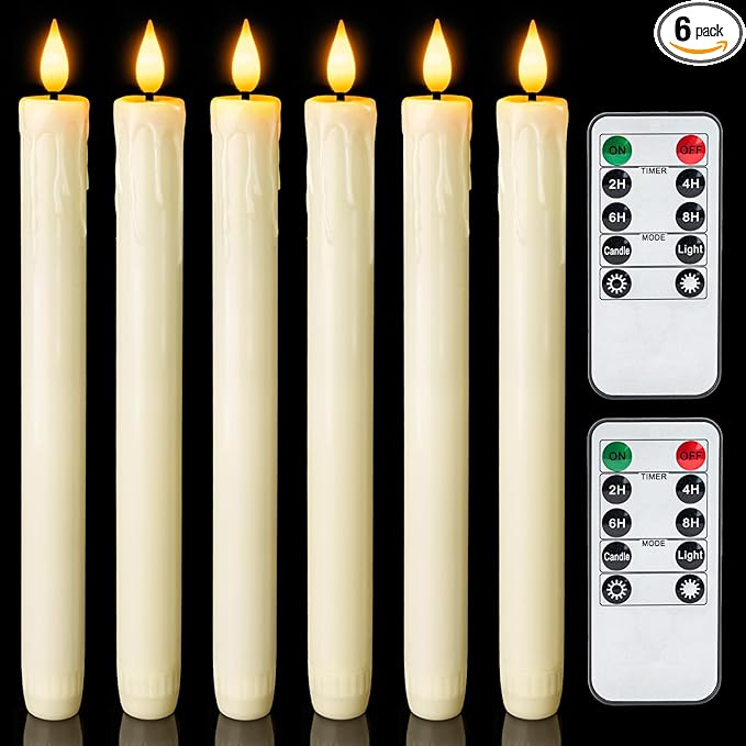 Homemory Real Wax LED Flameless Taper Candles with Remote Timer, 9.6 Inches Ivory Fake Candlesticks, Dripless Battery Oper...