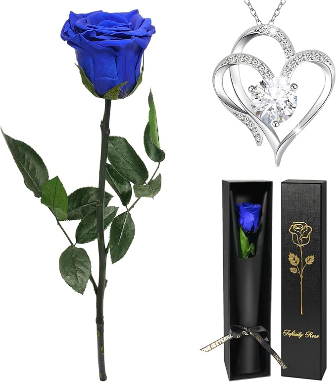 Yamonic Birthday Flowers Gifts for Women, Real Rose with Heart Necklace Gifts for Mom Grandma, Preserved Flowers Rose with...