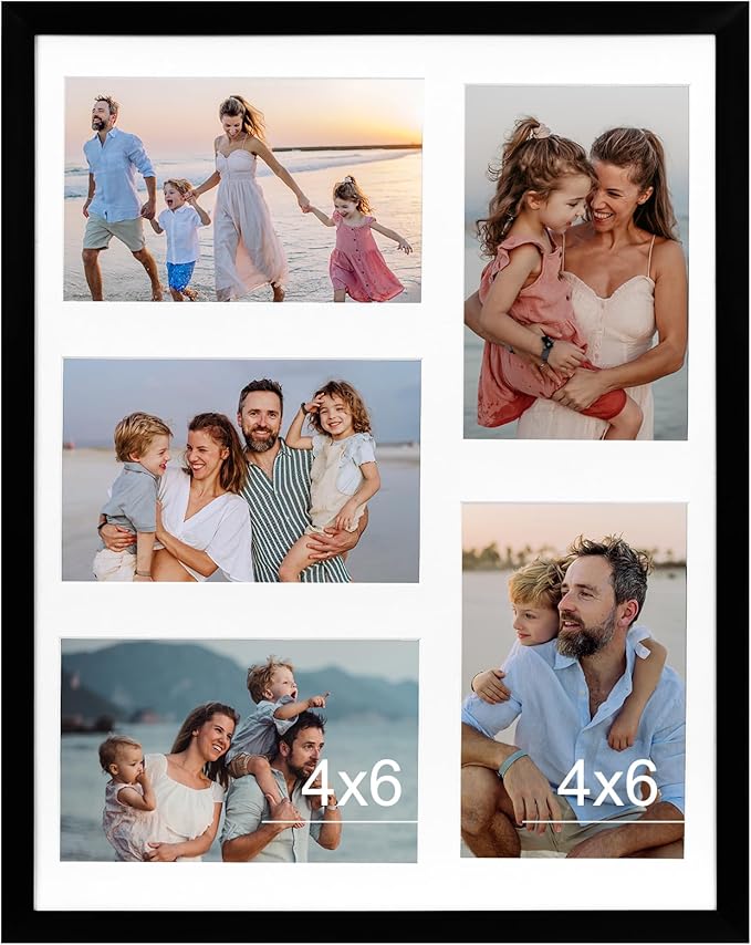 Fixwal Collage Picture Frame with Clear Plexiglass, Displays 5pcs 4x6 Photos or Use as One Frame for Gallery Wall Decor, S...