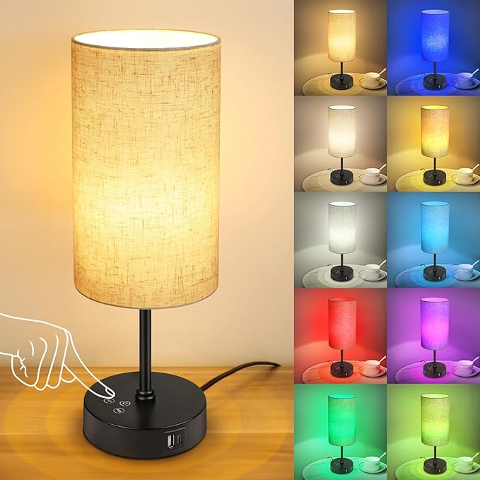 Unicozin Table Lamp, 3 CCT 3000K/4500K/6500K & RGB Color Changing, Stepless Dimmable Small Bedside Lamp for Reading, Ambie...