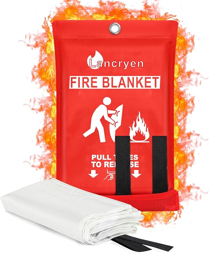Lancryen Emergency Fire Blanket, Fire Extinguisher Blanket, Fire Suppression Fabric, Flame Retardant Towel Fire Safety Clo...