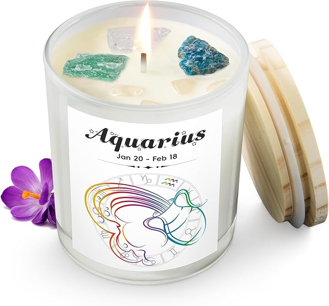 Aquarius Gifts for Women, Zodiac Aquarius Candle with Healing Crystals, Astrology Birthday Gifts for Women, Mom, Sister, F...