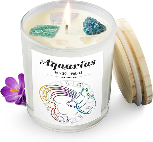 Aquarius Gifts for Women, Zodiac Aquarius Candle with Healing Crystals, Astrology Birthday Gifts for Women, Mom, Sister, F...