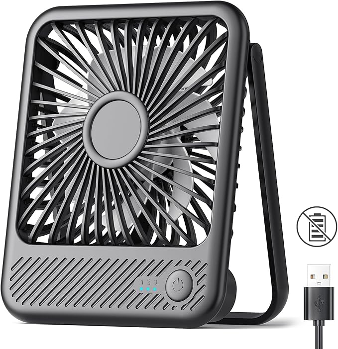 Koonie USB Desk Fan, Strong Wind Ultra Quiet Small Personal Fan with 180° Tilt Folding and 3 Speeds Adjustable, USB-C Cord...