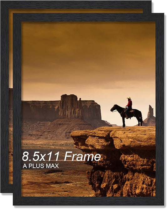 A PLUS MAX 8.5x11 Picture Frame Set of 2, Black Engineered Wood Frame for 8.5 x 11 Inch Picture Poster Photo, Light Weight...