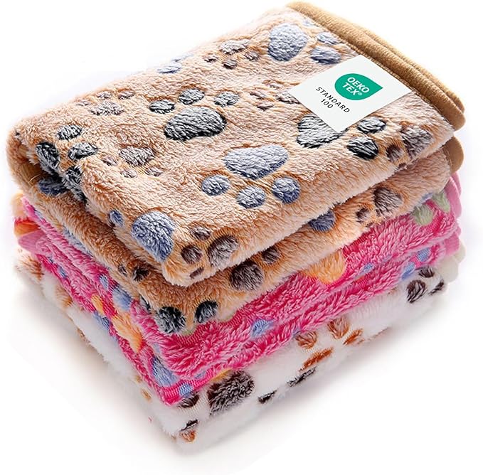 Luciphia 1 Pack 3 Blankets Super Soft Fluffy Premium Fleece Pet Blanket Flannel Throw for Dog Puppy Cat Paw Brown/Pink/Whi...