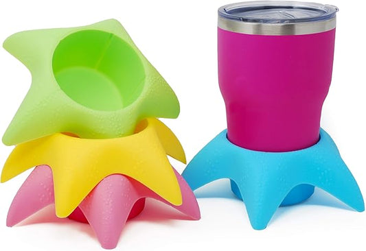 Island Genius Starfish 4-Pack Beach Cup Holders, Sand-Free Drink Holders, Beach Essentials for Family, Adults, Kids, Multi...