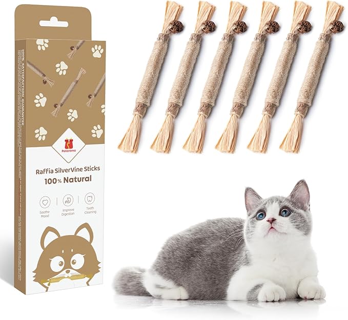 Potaroma 3 Pack Natural Silvervine Sticks Cat Toys, Catmint Silvervine Blend Sticks, Catnip Kittens Chew Toys Teeth Cleani...