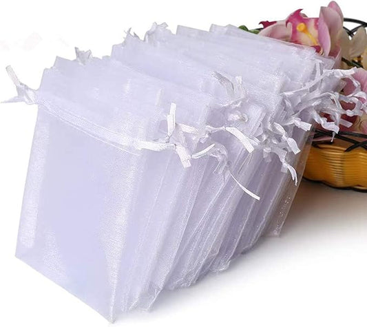 Hopttreely 100PCS Premium Sheer Organza Bags, White Wedding Favor Bags with Drawstring, 4x4.72 Jewelry Gift Bags for Part...
