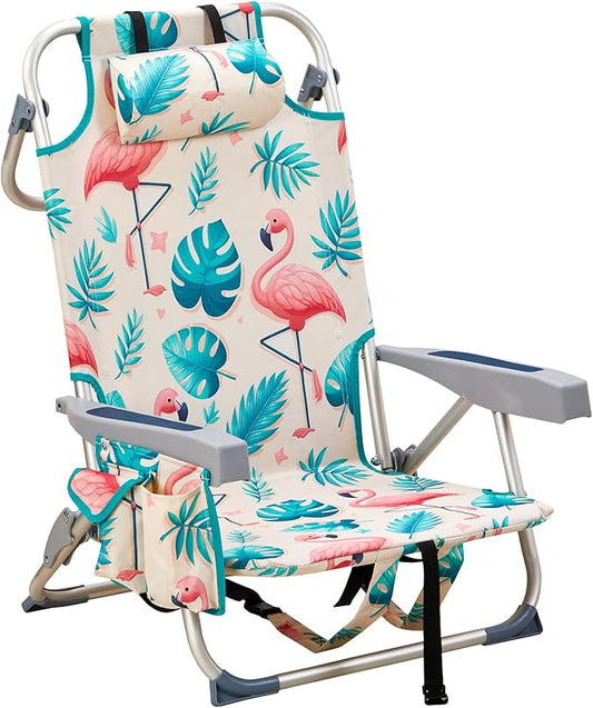 VINGLI Aluminum Backpack Beach Chair for Adults, Portable Lightweight Reclining Beach Chair with Headrest & Side Pocket, L...