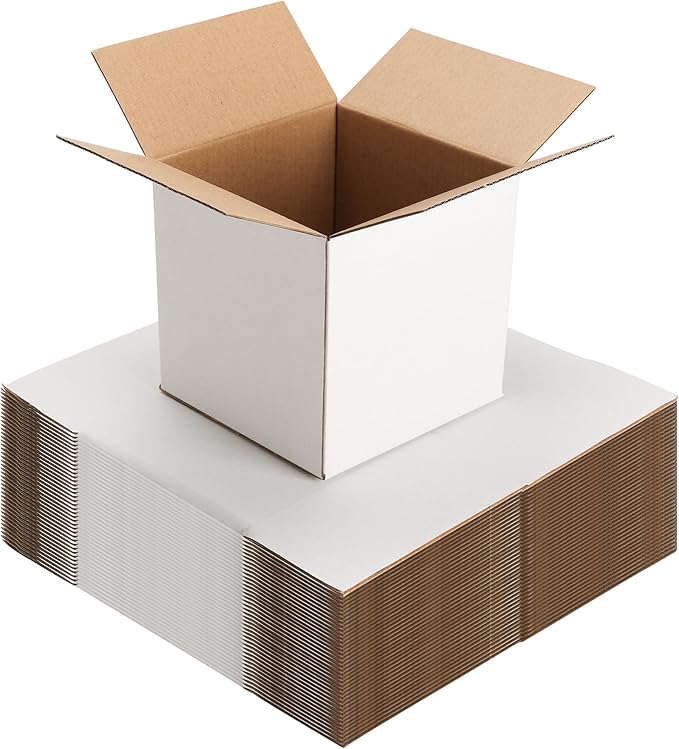 EXYGLO 40 Pack 5x5x5 Shipping Boxes for Small Business, White Corrugated Cardboard Small Box for Packaging, Moving, Mailin...