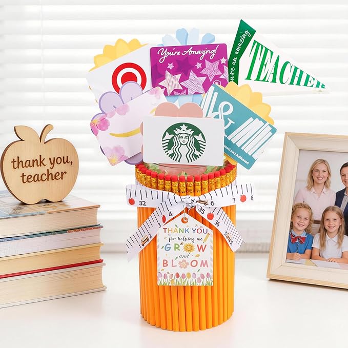 dzbGift Teacher Appreciation Gifts-Pencil-Shaped Flower Vase,Gift Card Holder,Pencil Holder,Teacher vase Gift for Back to ...