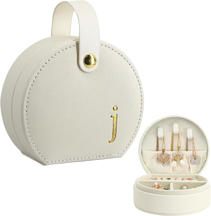 COLLECTIVE HOME - Travel Jewelry Case, Elegant Half-Moon Design with Gold Monogram, Detachable Handle, Personalized Access...
