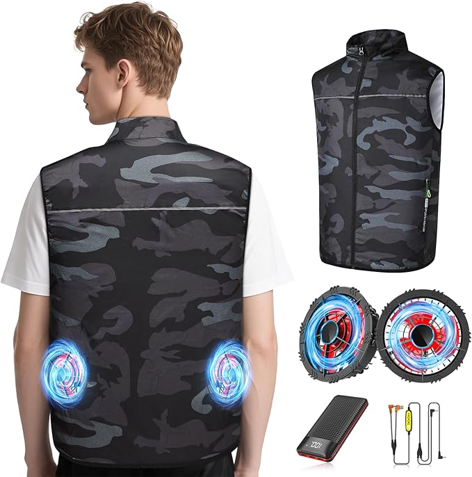 YMTHE Cooling Vest with 20000mAh Battery Pack, Air Conditioner Clothes with Two Fans,12V 360° Air Supply Cooling Jacket, U...